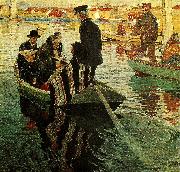 Carl Wilhelmson kyrkfolk i bat oil on canvas